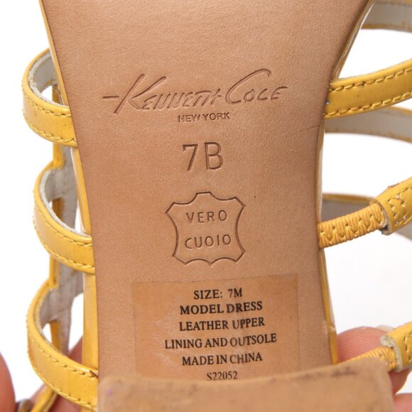Kenneth Cole New York Patent Leather Caged Sandals Ankle strap Yellow Grey - Picture 9 of 13